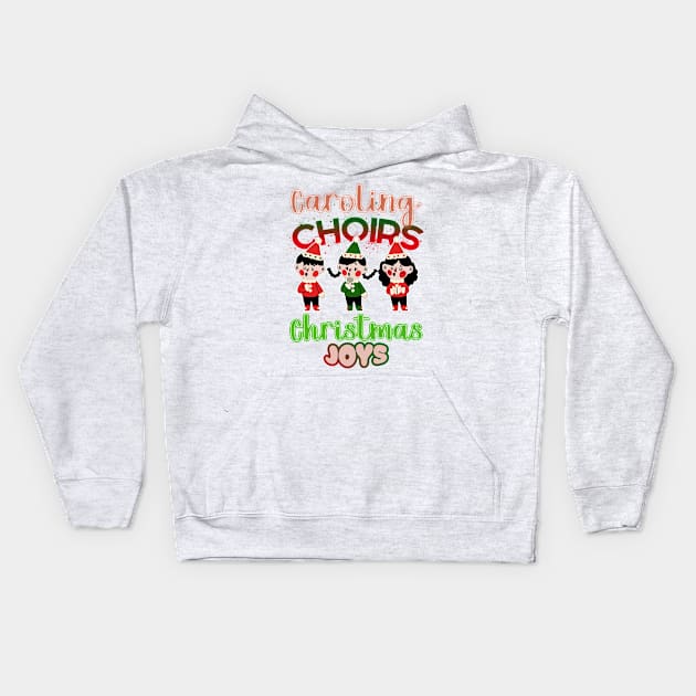 Caroling Choirs, Christmas Joys: Festive Ensembles, Melodic Hues, red, green and white Kids Hoodie by PopArtyParty